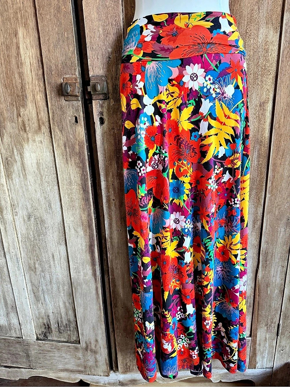 LuLaRoe Maxi Skirt Floral Multicolor & Black Size Large